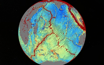 globe showing the gravity model of the Central Indian Ocean